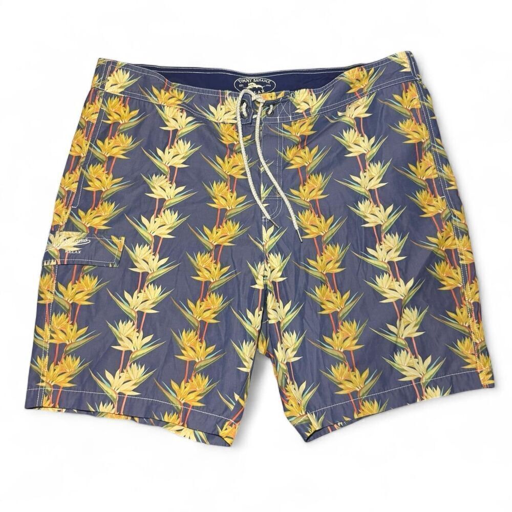 Tommy Bahama blue and yellow floral tropical swim trunks size XL